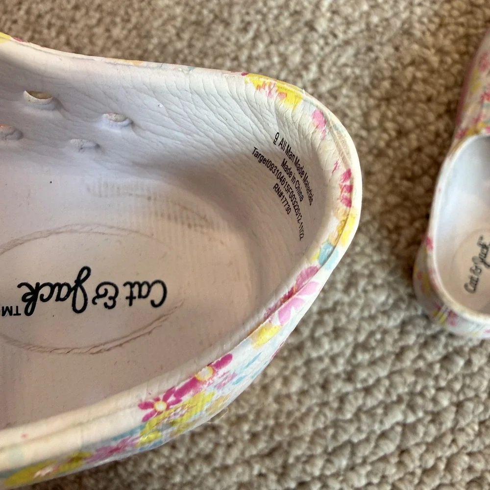 Cat & Jack Girls Floral Slip‎ On Water Shoes White Pink Yellow Size 9 Toddler